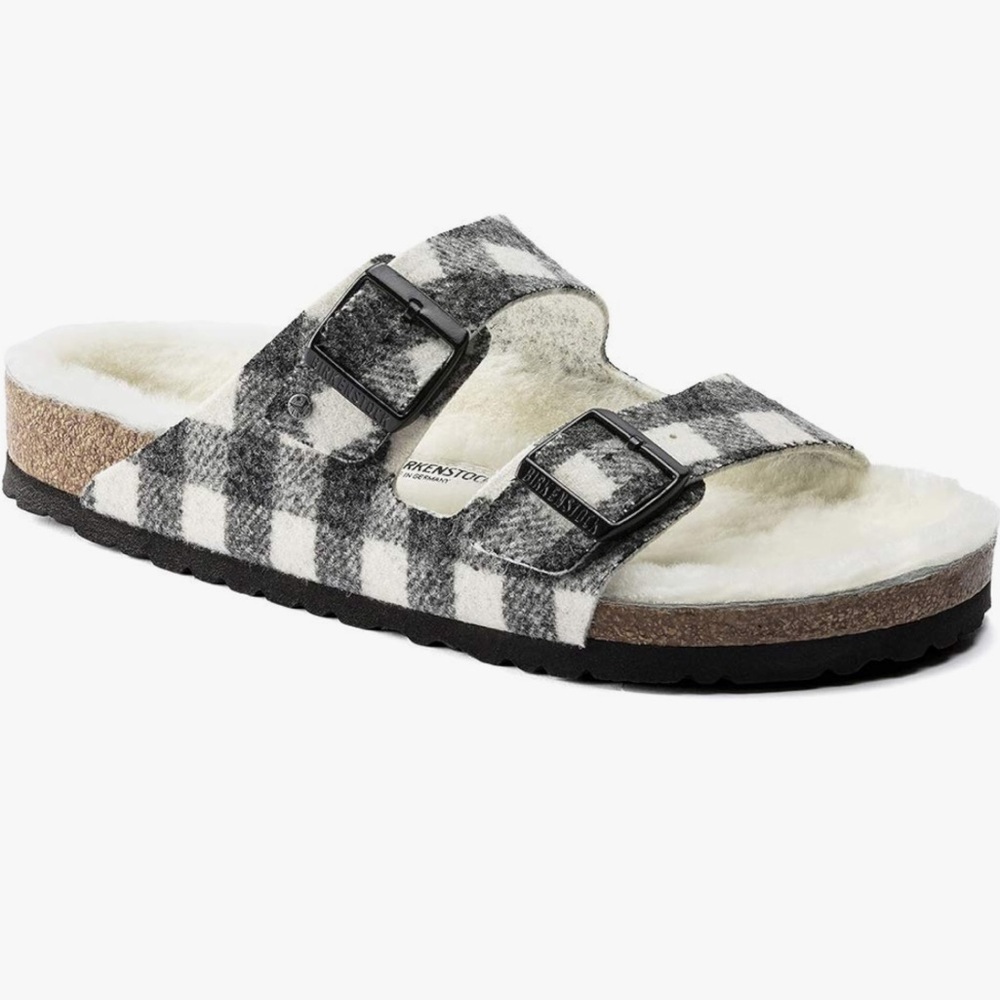 Birkenstock Women's Arizona Rivet Soft Footbed plaid white 10 EU41 shearling